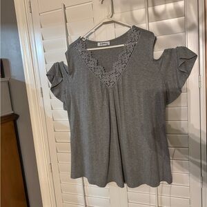 a new day Charcoal Lace Cold Shoulder Blouse